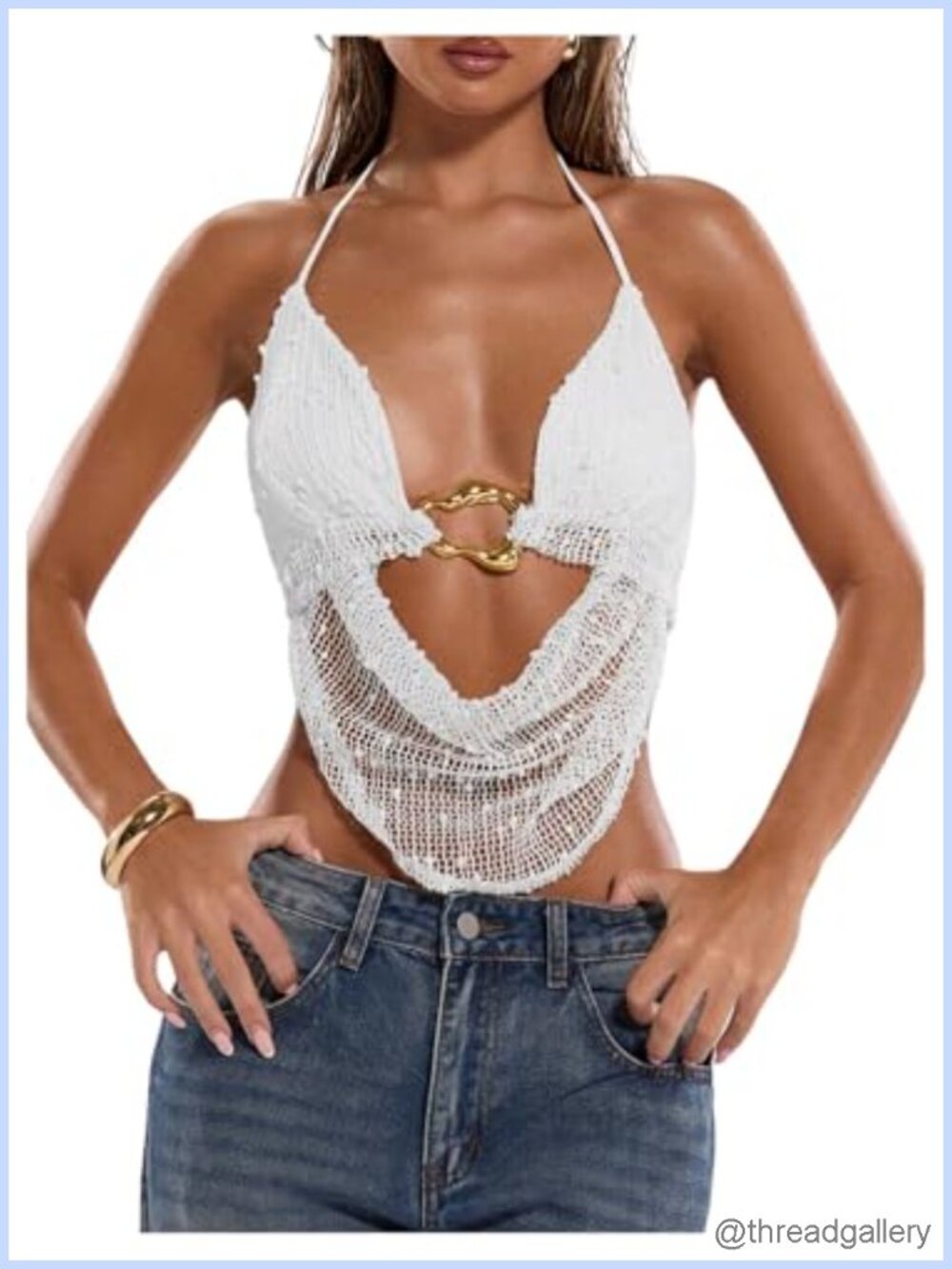 Y2K Halter Open Back Beaded Sparkly Festival Tank Top